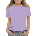 thumbnail image 2 of Girls Short Sleeve T Shirts Casual Crewneck Fashion Tees Kids Summer Tops 5-14 Years Light Purple 110, 2 of 3