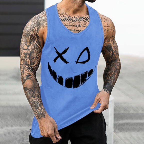WAENQINLA Mens Tank Tops Fashion Graphic Sleeveless Workout T-Shirts Vacation Novelty Printed Crewneck Beach Vest,S-4Xl