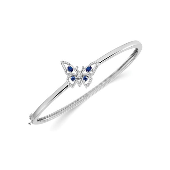 1/3 Carat (Ctw) Blue Sapphire Butterfly Bangle Bracelet in 14K White Gold with Diamonds