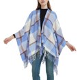 thumbnail image 2 of XFLWAM Women's Sweater Poncho Coat Shawl Wrap Poncho Cape Belt Gradient Cardigan Sweaters Open Front for Spring Winter Blue One Size, 2 of 6