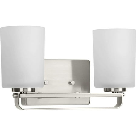 

Progress Lighting League Collection 2-Light Etched Glass Modern Farmhouse Bath Vanity Light Brushed Nickel