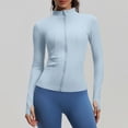 thumbnail image 6 of Avrnliq Women's UPF 50+ Sun Protection Jacket Light Blue Zip Up Workout Jacket, Activewear with Thumbholes, High Neck Moisture Wicking Running Yoga Jacket, Stretch,Size L, 6 of 8