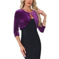 thumbnail image 4 of INSPIRE CHIC Women's Shrug Cropped Velvet Shrugs 3/4 Sleeves Crew Neck Elegant Cardigan S Purple, 4 of 6