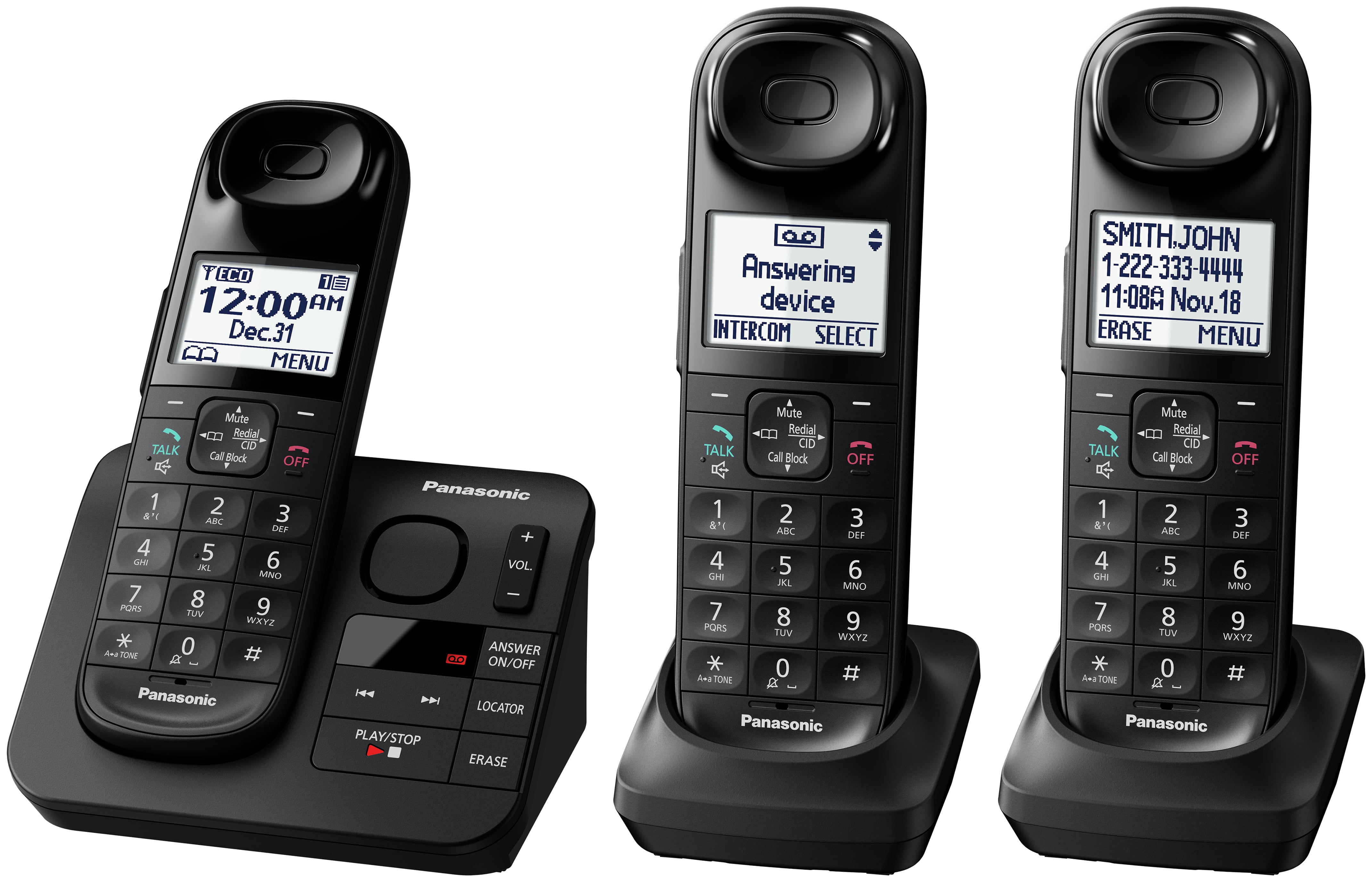 Panasonic Black Cordless Telephone With 3 Handsets And Answering Panasonic Black Cordless Telephone With 3 Handsets And Answering Machine