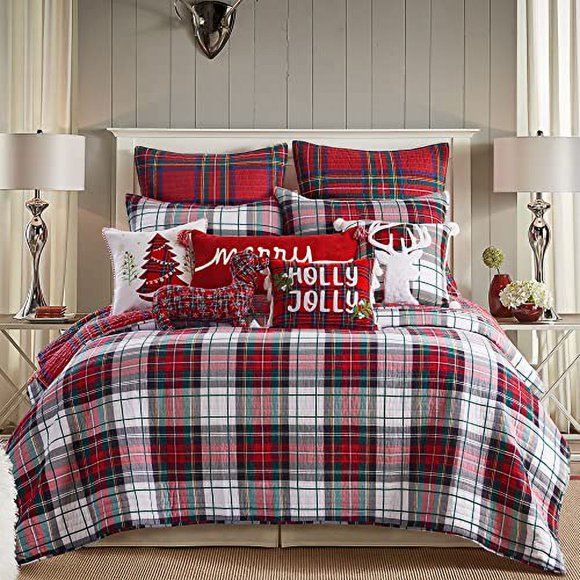 Levtex Home - Spencer Plaid Quilt - Full/Queen - Tartan Plaid - Red, Green, White, Blue, Gold - Quilt (88x92in.) - Reversible - Cotton/Poly