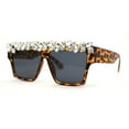 thumbnail image 2 of Huge Dripping Nugget Rhinestone Brow Flat Top Horn Rim Sunglasses Tortoise Black, 2 of 4