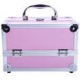thumbnail image 1 of Aluminum Makeup Train Jewelry Storage Box Cosmetic Button Lock Case Organizer (Pink), 1 of 9