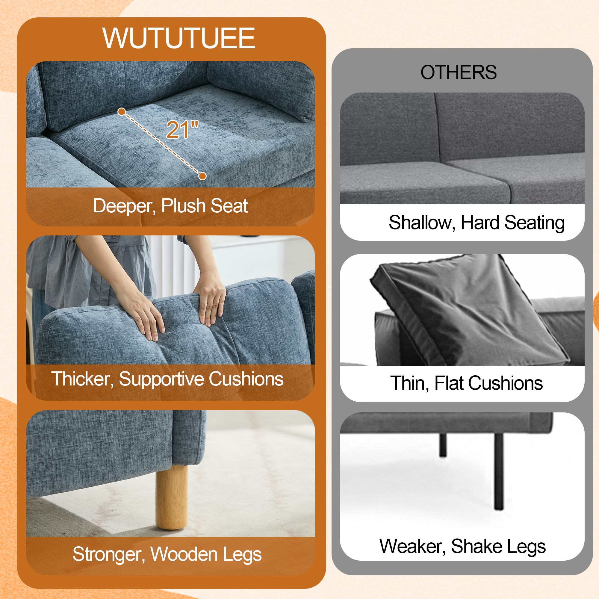 65" Chenille Loveseat Sofa, Modern 2-Seater with Armrest Pillows & Side Storage Pockets, Tufted Upholstered Loveseat for Living Room or Bedroom, Blue