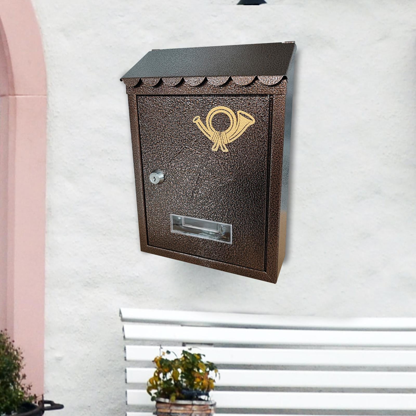 Wall Mount Mailbox Letterbox Front Door 21.5x7x30cm Outside Office Decorative Decor with Key Metal Locking Mailbox Porch Mail Box Drop Box bronze