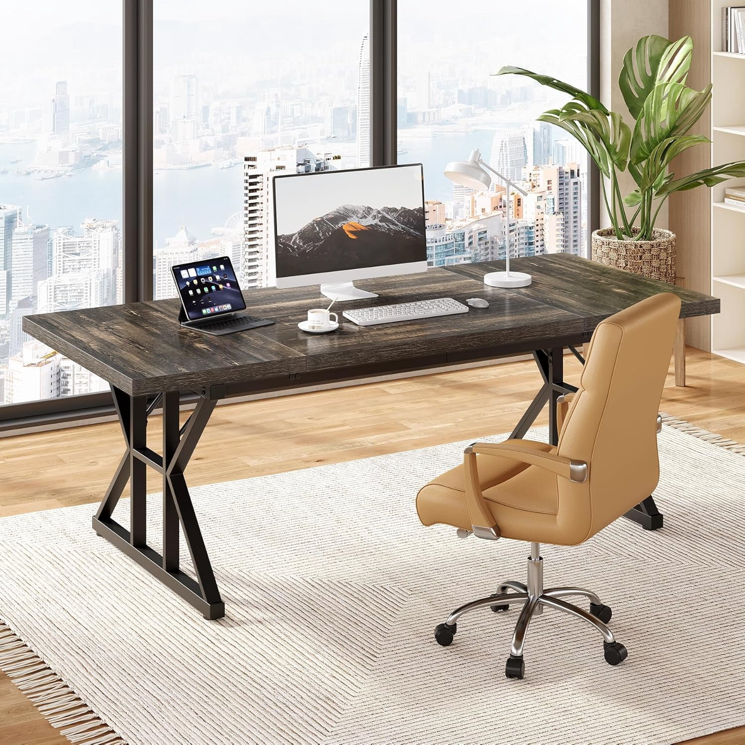 Tribesigns 70.9-Inch Executive Office Desk, Large Computer Work Desk for Home Office (Black Oak)
