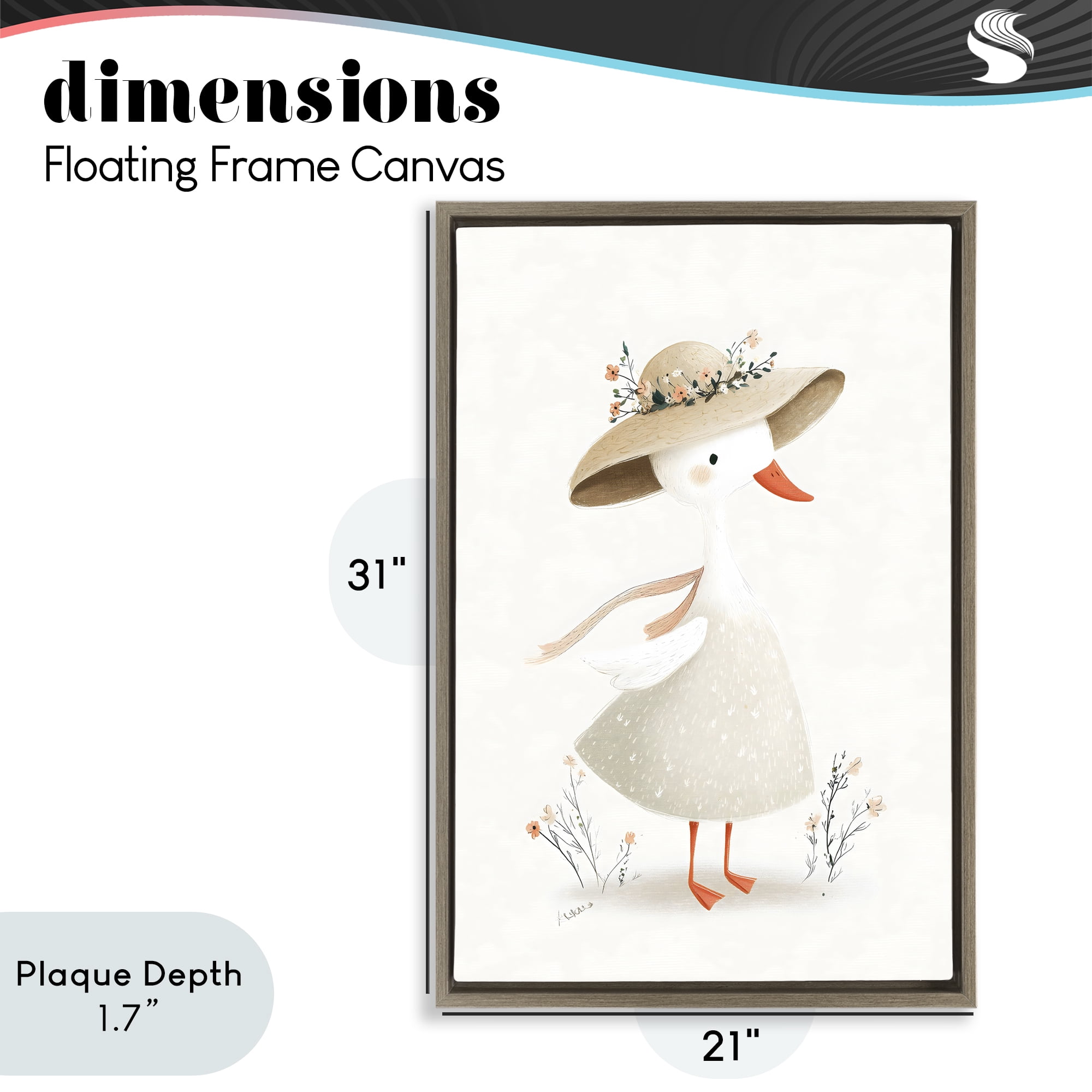 Stupell Industries Charming Goose in Sunhat Brown Framed Floater Canvas Wall Art, design by Ink Drop Loft