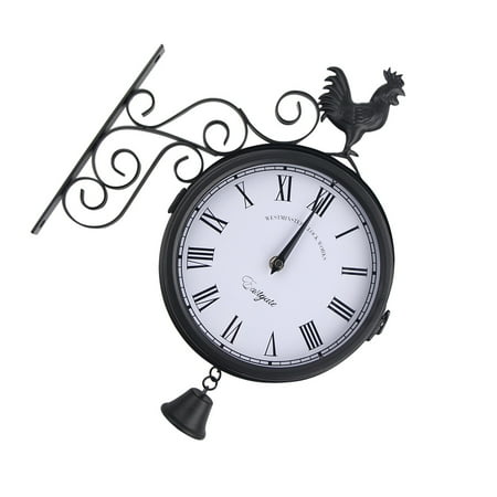 GOOHOCHY Hemoton Outdoor Wrought Iron Wall Clock Garden Creative Fashion Double Sided Bell Shape Wall Hanging Clock without Battery Black