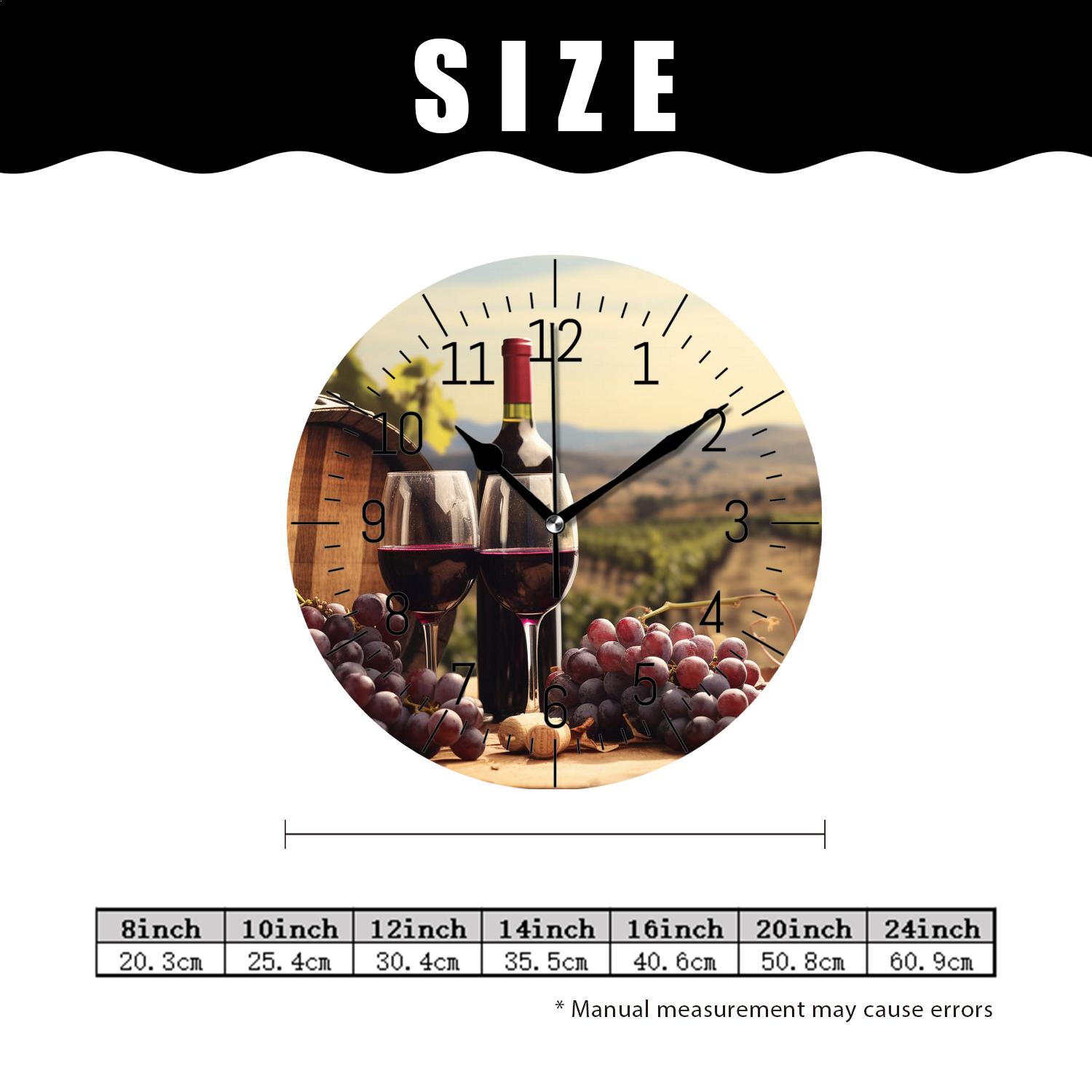 erolrail Rustic Wall Clock,Silent Non Ticking Wall Clocks for Living Room,Bedroom,Kitchen 12IN Red Wine Bottle Glass Grape Design