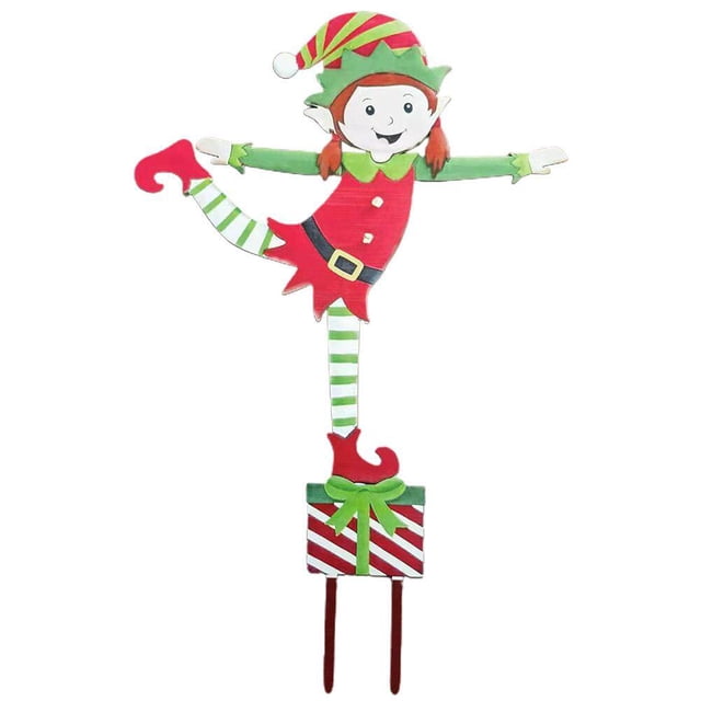 Estaca de jardín de elfo de Navidad, gnomo de Metal navideño, estaca de patio, adorno de elfo de hierro forjado, letreros de jardín, decoración de vacaciones al aire libre