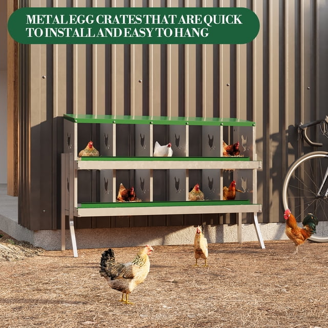 Nido para Gallinas de Acero Galvanizado con Bandeja Recolectora de Huevos - 6 Compartimentos, Resistente a la Oxidación y Ventilado - Accesorio para Gallinero de Gallinas, Pollos y Patos