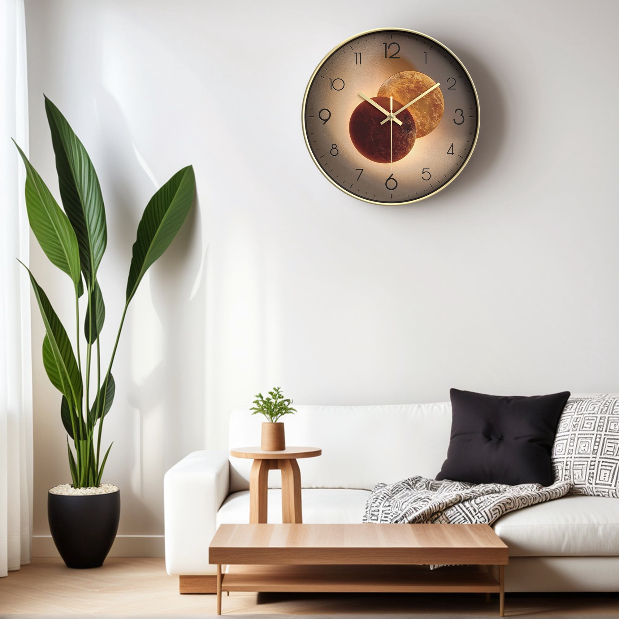 Unique Bargains Silent Non Ticking Battery Operated  Wall Clock Gold Pattern 5
