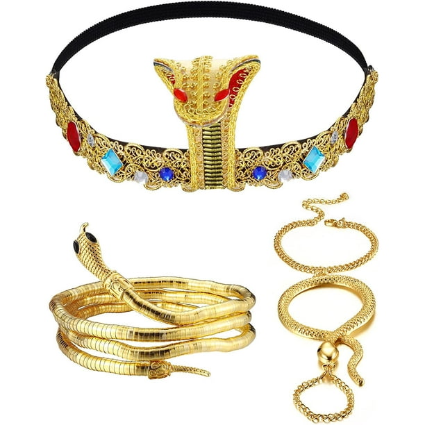 3 Piezas Accesorios de Disfraz Egipcio Tocado Egipcio Diadema de Cobra Egipcia Pulsera de Serpiente Plegable Accesorios de Cleopatra Dorada Egipto Medusa Accesorios de Halloween para Mujer Sailing Electrónica