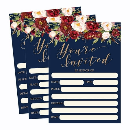 Elegant Rehearsal Dinner Invitations - 50 Floral Invitations, Fall Bridal or Baby Shower Invite, Birthday Invitation Wedding Rehearsal Dinner Invites, Autumn Engagement Bachelorette Reception Anniversary, Housewarming, Graduation, Sweet 16