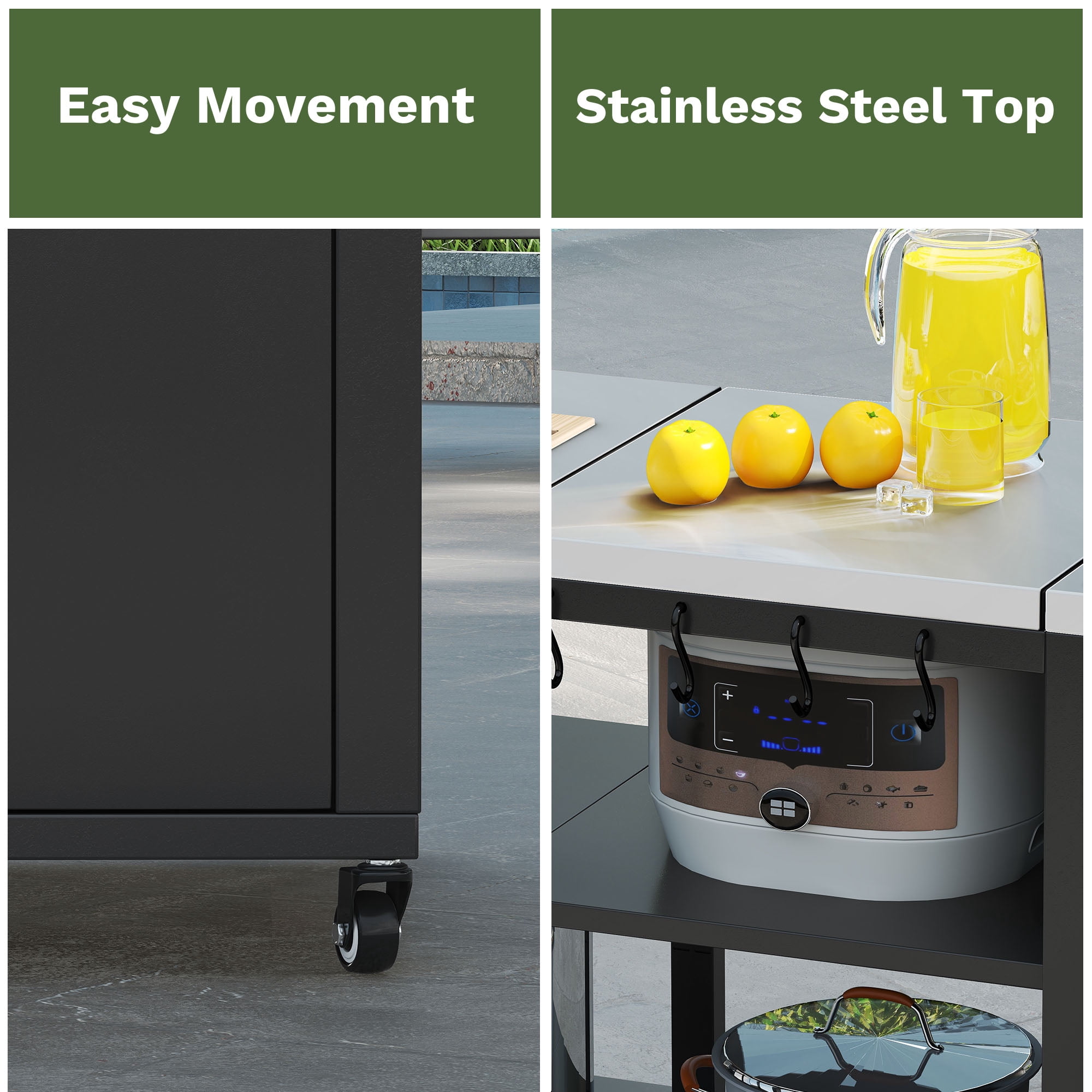 Uforic Grill Cart with Storage Cabinet, Movable BBQ Prep Table Foldable Tabletop