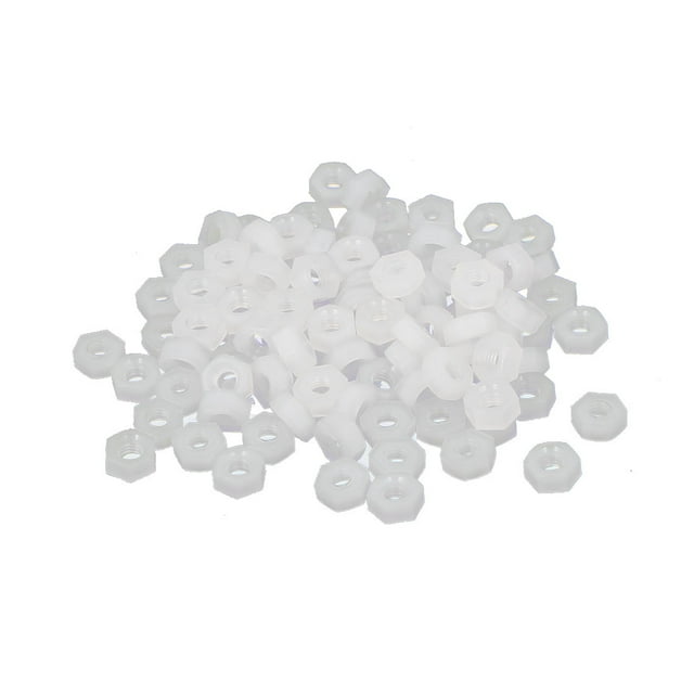 Unique Bargains M2.5 Female Thread Nylon Hexagon Hex Nut Fastener Off-White 100PCS