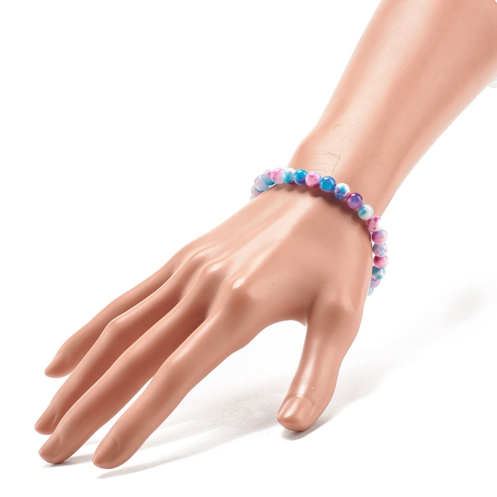 Natural White Jade Round Beaded Stretch Bracelet Gemstone Jewelry for Women Mixed Color Inner Diameter: 2-1/4 inch(5.6cm) Beads: 6.5mm DIY