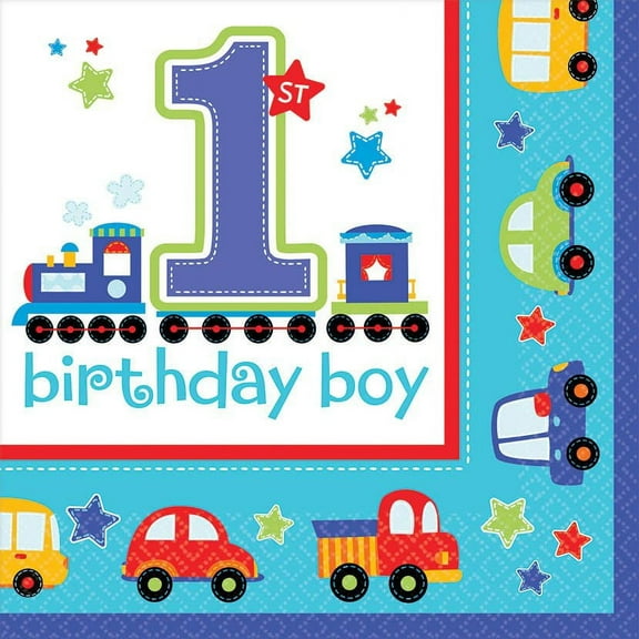 All Aboard Boy Train Car Truck Cute 1st Birthday Party Paper Luncheon Napkins