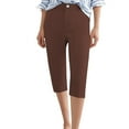 thumbnail image 3 of QATAINLAV Yoga Dress Pants for Women High Waisted Stretch Cropped Office Work Pants Solid Casual Button Trim Capris Slacks with Pockets Coffee XL, 3 of 8
