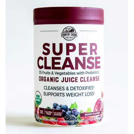 Country Farms Super Cleanse Dietary Supplement, Organic Detox, 35 Organic Fruits, Vegetables, Superfoods, 14 Servings (Packaging May