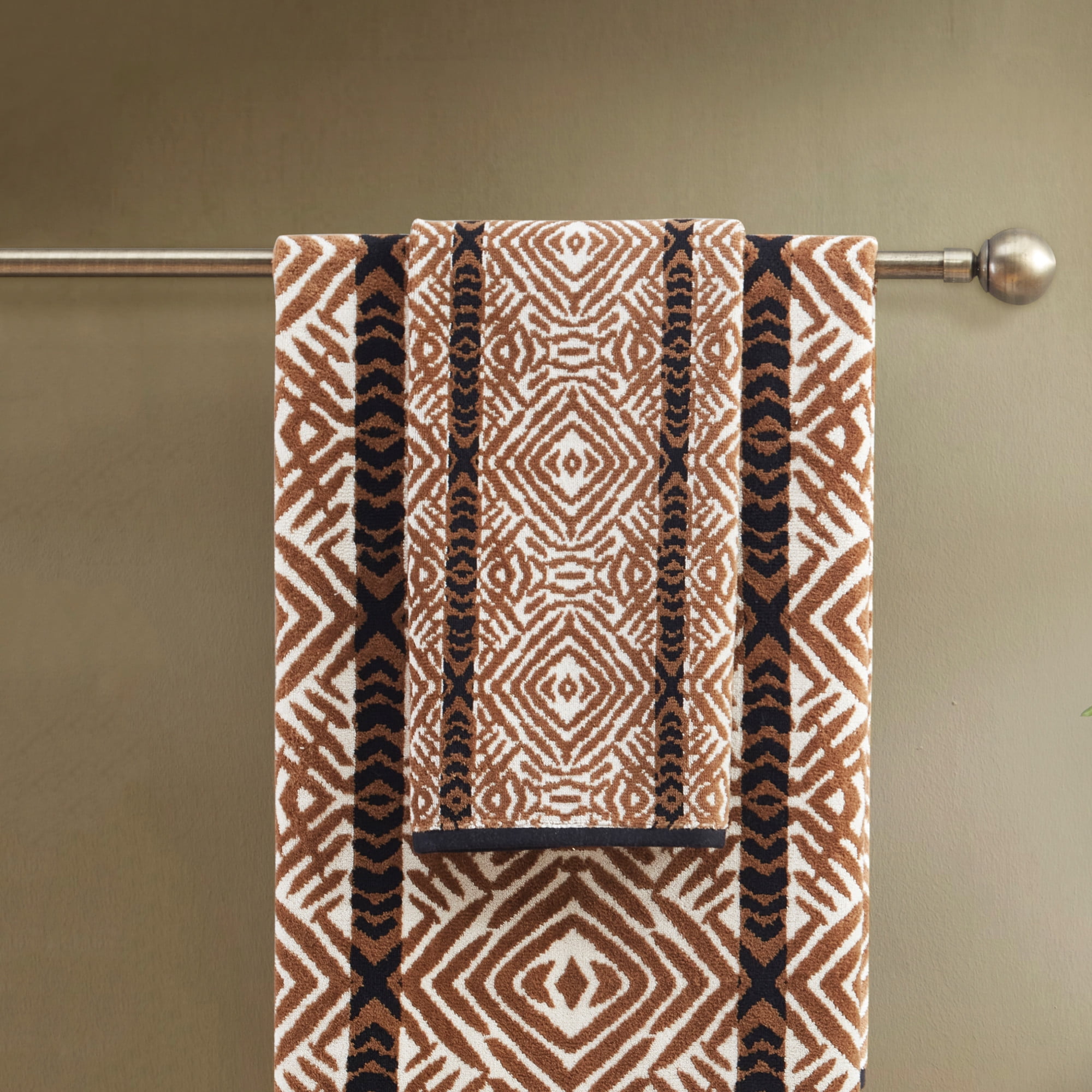 Rochelle Porter Design Tiger Tiger Hand Towel 20in x 30in Cocoa/Black 600 GSM Cotton Yarn Dyed