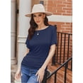 thumbnail image 2 of Women's Solid Short Sleeve Boat Neck Dolman Top with Side Shirring Trendy Casual Loose Fit T-Shirt, 2 of 7