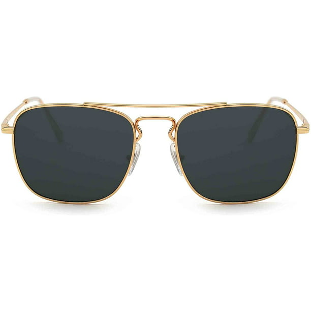 JIM HALO Retro Square Aviator Sunglasses Premium Glass Lens Flat Metal Eyewear Women (Gold/Grey) - Walmart.com