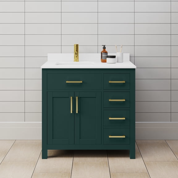 Wyndham Collection Beckett 36" Wood Single Bathroom Vanity in Green/Brushed Gold