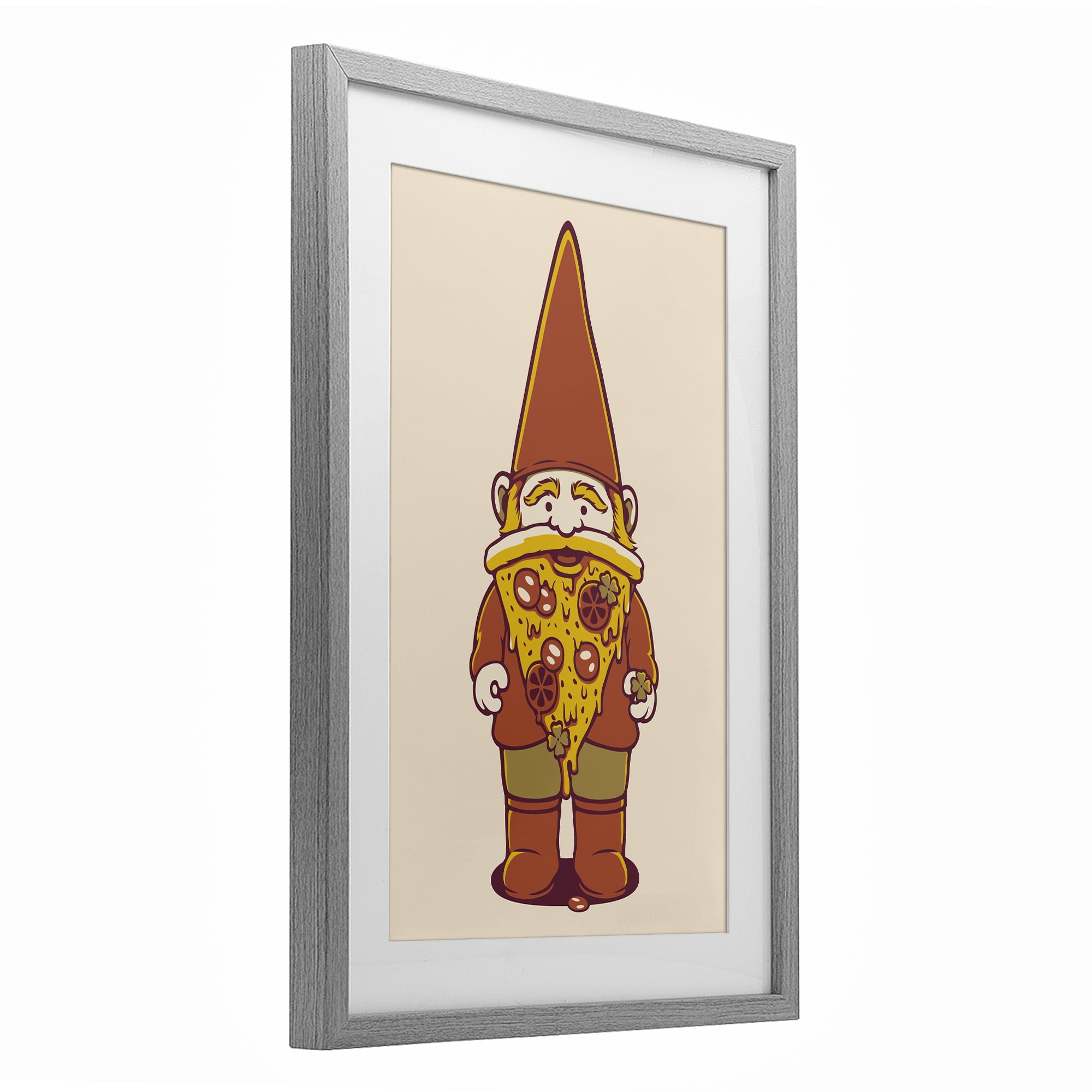Stupell Industries Happy Pizza Gnome Gray Framed Print Under Glass, design by Tobe Fonseca