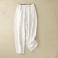 thumbnail image 2 of Mrat Ladies Trousers Trousers Women's Solid Color Elastic High Waisted Cropped Pants Cotton and Linen Casual Slim Womens Ripped Trousers S-567 White XL, 2 of 6