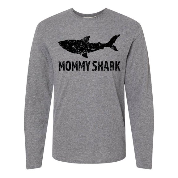 Inktastic Mommy Shark with Distressed Shark Long Sleeve T-Shirt