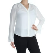 CALVIN KLEIN $51 Womens New 1005 Ivory Bell Sleeve Peasant Top L Petites B+B