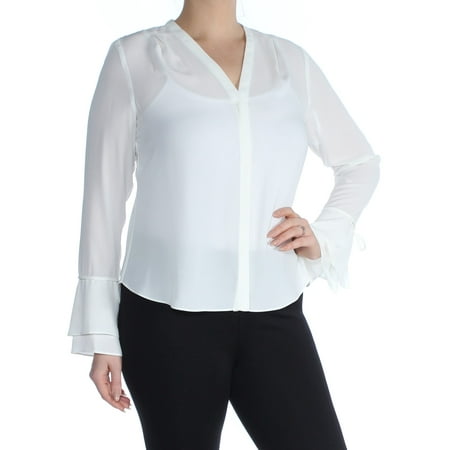 CALVIN KLEIN $51 Womens New 1005 Ivory Bell Sleeve Peasant Top L Petites B+B