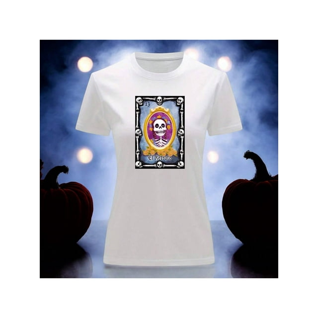 Playera Blusa Con Impresion De El Retrato De Loteria Dia De Muertos Tradicion Mexicana Color Blanco Talla Chica Marca Emil SaEs