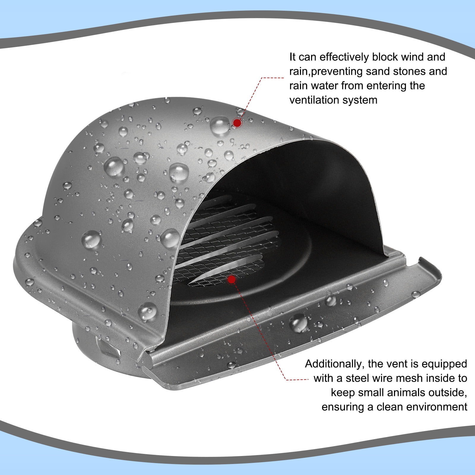 Uxcell 4" Exhaust Air Vent Cover Exterior Wall Vent Outlet Grille Louvered Duct Ventilation Cap with Mesh Gray