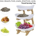 thumbnail image 3 of Tier Fruit Basket, 3 Tier Ceramic Fruit Rack With Natural Bamboo Stand For Fruits, Cakes, Candy 35*15Cm (White), 3 of 5