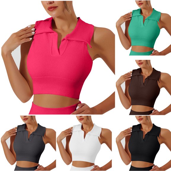 Women's Sleeveless Turndown Collar Solid Color Comfy Daily Tank Tops Casual Workout | CSEONE,Black L