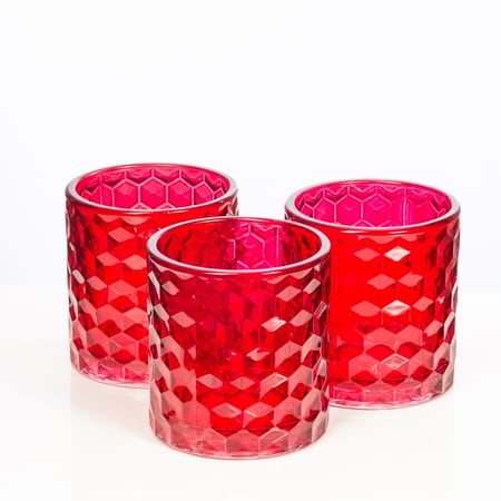 - Richland Glass Votive and Tealight Holder Chunky Honeycomb Red Set of 6