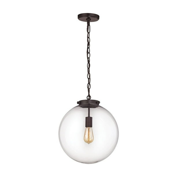 Exposed Bulb Round Clear Glass Globe Pendant Light One Oil Rubbed Bronze Finish With Bailey Street Home 31 Bel 2119187 Com Round Clear Glass Globe Pendant Light, Oil Rubbed Bronze Glass Globe Chandelier