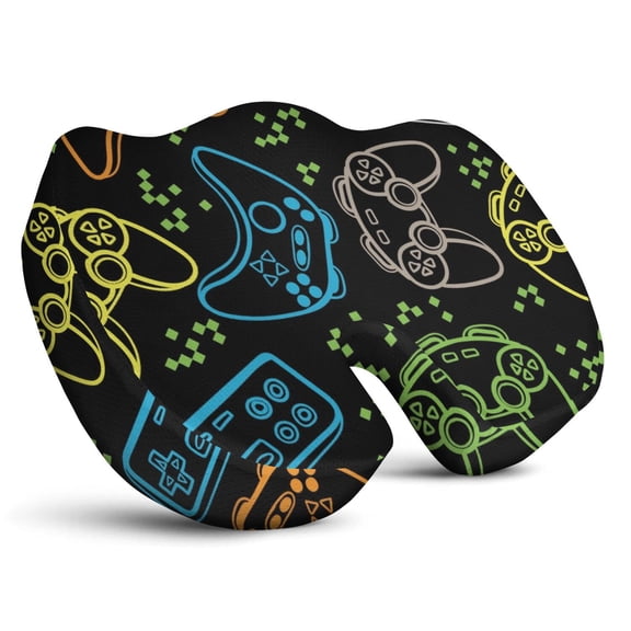 Premium Gaming Pattern Memory Foam Seat Cushion Ergonomic Chair Pad for Office Chair, Car, Airplane & Bleachers Sciatica, Tailbone Hip & Back Pain Relief - Chair Cushion for Long Office Workers.