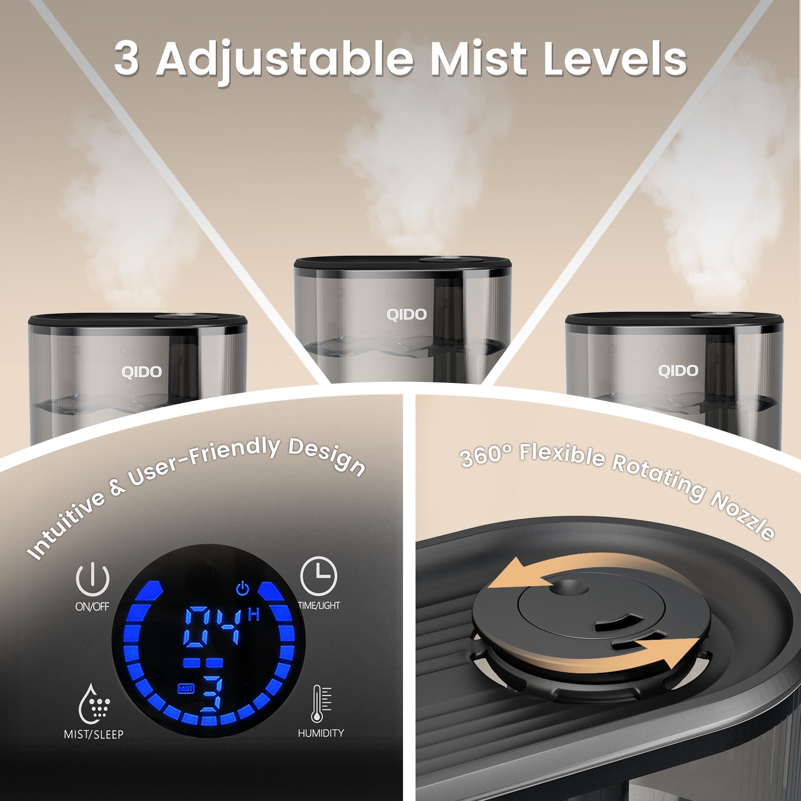 LUCKLIFE Smart Humidifiers for Bedroom,5L Top Fill Cool Mist & 36H Runtime Ultrasonic Humidifier,Quiet 28dB Essential Oil Diffuser for Baby & Plants, Black