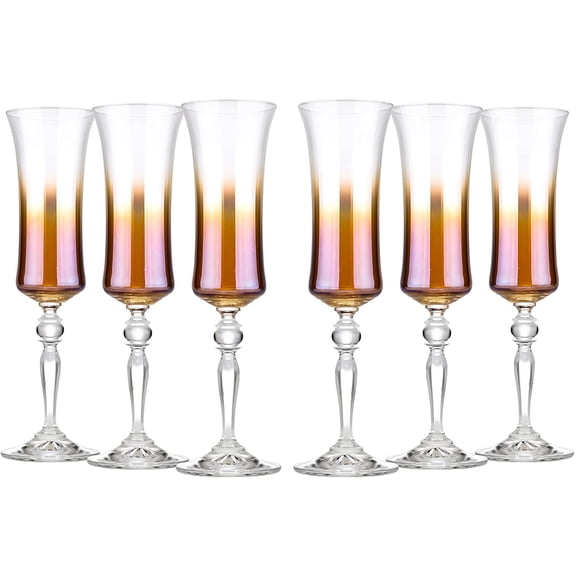 Glasstar 6 Oz Caramel Ombre Lead-Free Crystal Unique Champagne Flutes, Wedding Gift, Gift for Anniversary, Set of 6