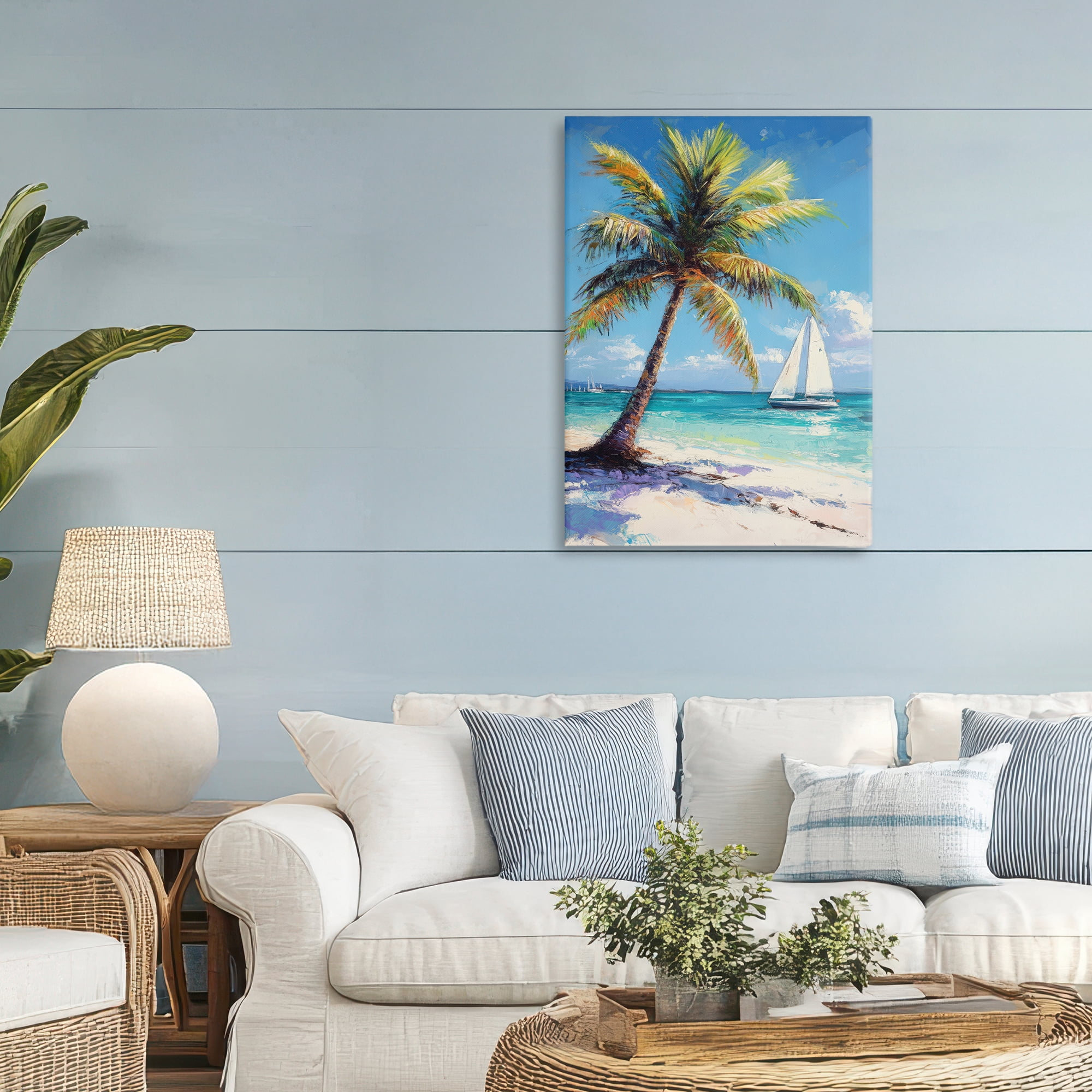 Stupell Industries Palms & Sails Beach View Canvas Wall Art, design by Petal Prints Design