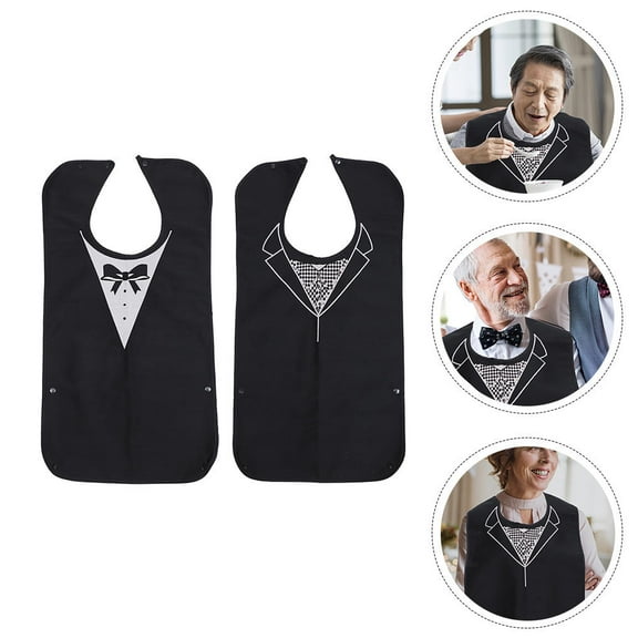 MUSEYA 2Pcs Prevent Food Spills Bib For Adults Polyester Black Dining Bib For Senior Use