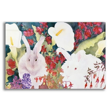 Epic Art 'Bunnies with Callas' by Carissa Luminess, Acrylic Glass Wall Art, 24"x16"