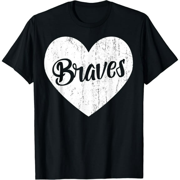 Braves School Sports Fan Team Spirit Mascot Cute Heart Gift T-ShirtMen and women, Black T-shirt, size: Extra large S-4XL